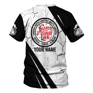 Railspirit Personalized Atlantic Coast Line Railroad T-Shirt Crackle Texture Style Shirt For Trackhead