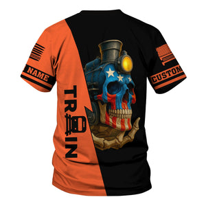 Railspirit Personalized Illinois Central Railroad T-Shirt Train Skull American Flag Shirt All Over Print
