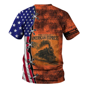 Railspirit Personalized Illinois Central Railroad T-Shirt Retro American Express Train With USA Flag Shirt