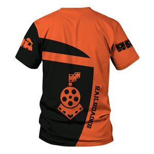 Railspirit Personalized Illinois Central Railroad T-Shirt All Aboard Steam Train Movie Projector Style Shirt