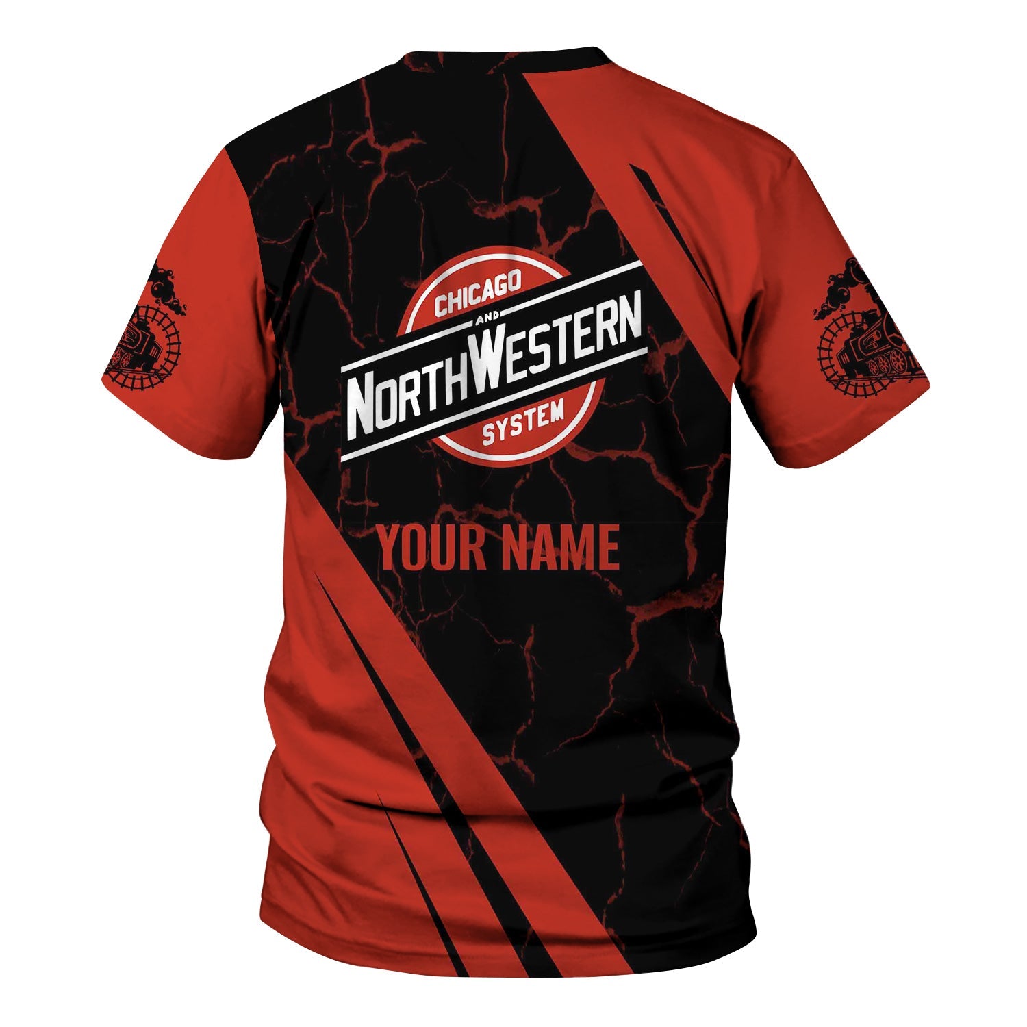 Railspirit Personalized Chicago and North Western Railway T-Shirt Crackle Texture Style Shirt For Trackhead