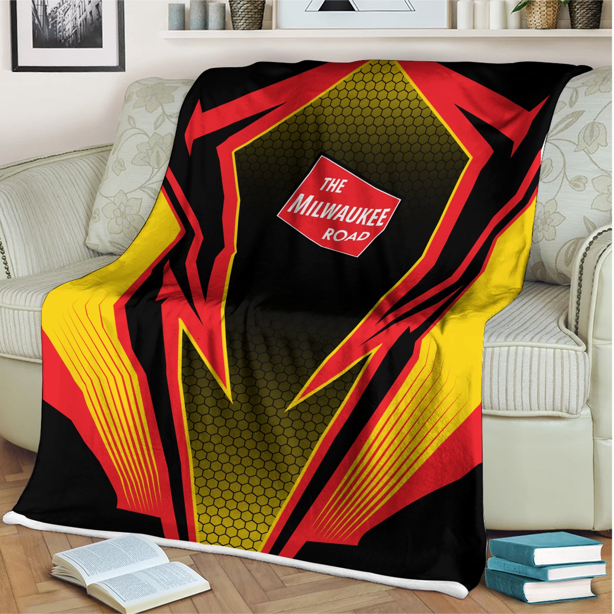 Railspirit Chicago, Milwaukee, St. Paul and Pacific Railroad Blanket Lightning Graphic Style Milwaukee Road Blanket Gift Idea For Train Lover
