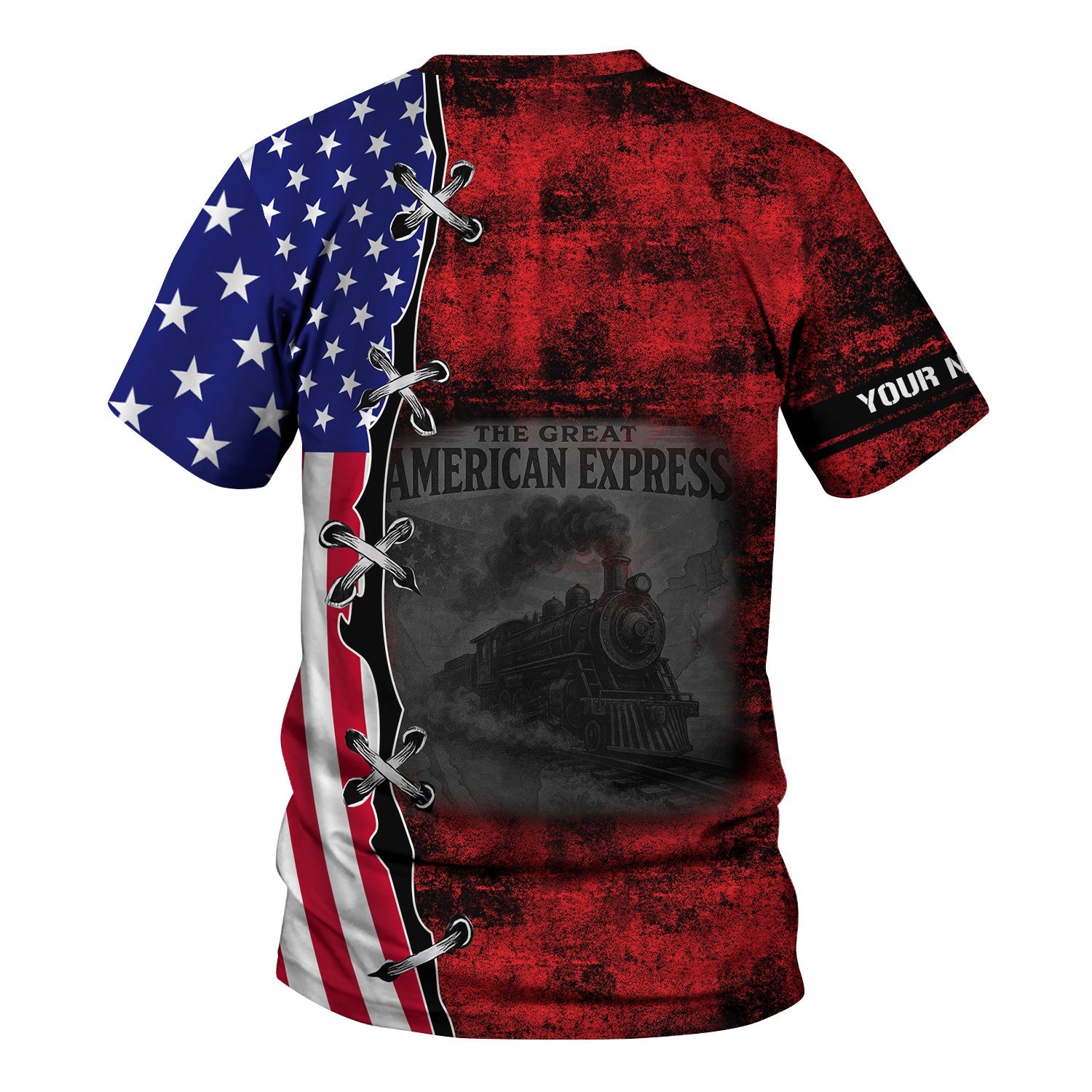 Railspirit Personalized Chicago, Milwaukee, St. Paul and Pacific Railroad T-Shirt Retro American Express Train With USA Flag Milwaukee Road Shirt