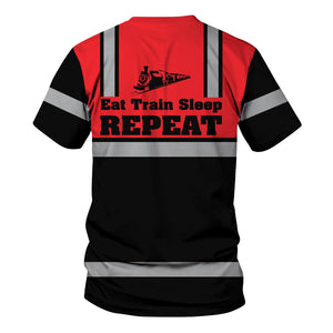 Railspirit Custom Name Chicago, Milwaukee, St. Paul and Pacific Railroad T Shirt Eat Train Sleep Repeat Milwaukee Road Printed Train Shirt