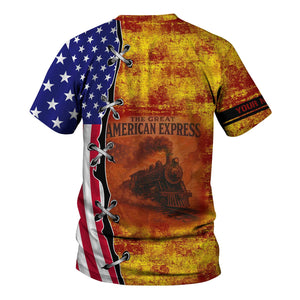 Railspirit Personalized Denver and Rio Grande Western Railroad T-Shirt Retro American Express Train With USA Flag Shirt
