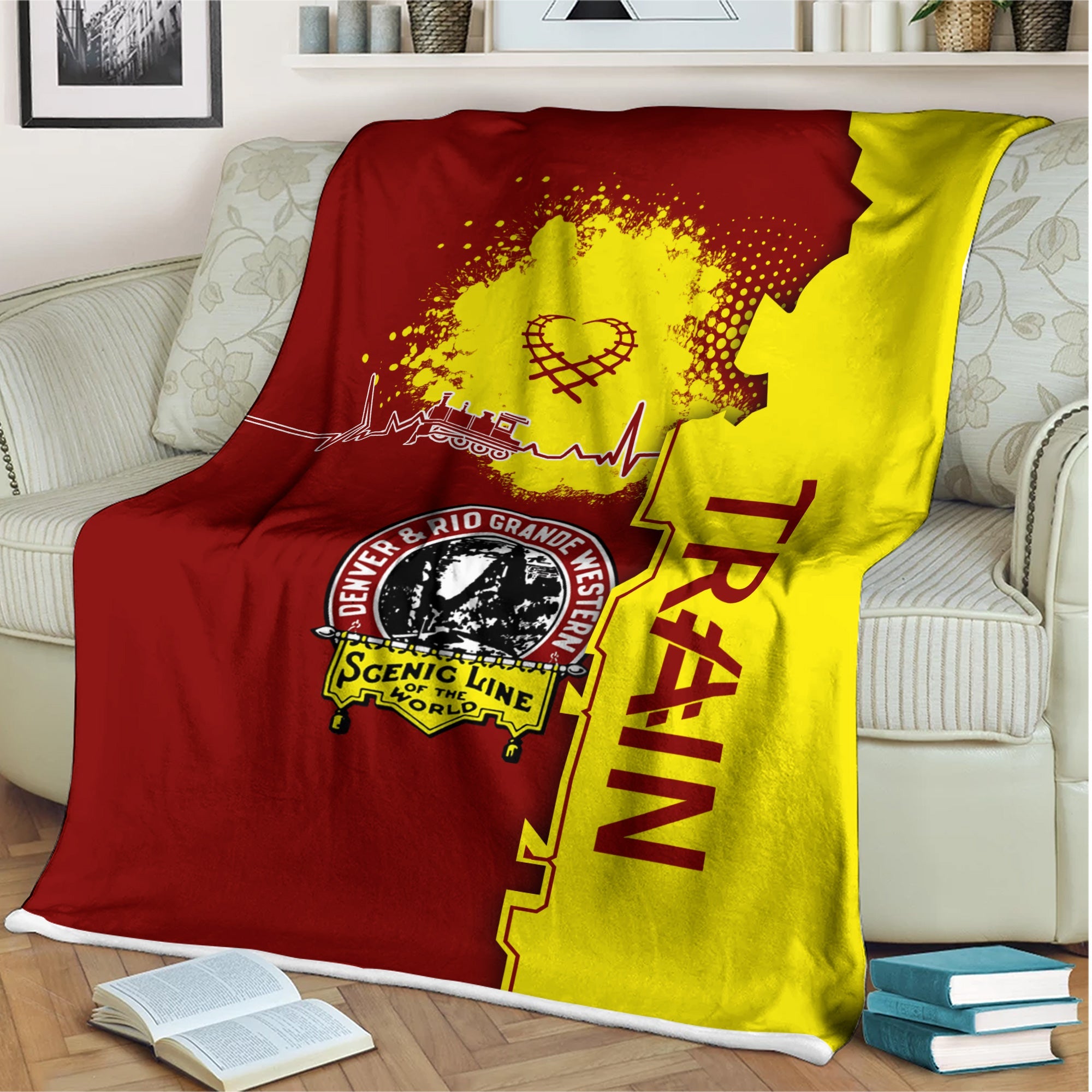 Railspirit Denver and Rio Grande Western Railroad Blanket Engine Heartbeat and Track Love Style Blanket Gift Idea For Train Lovers