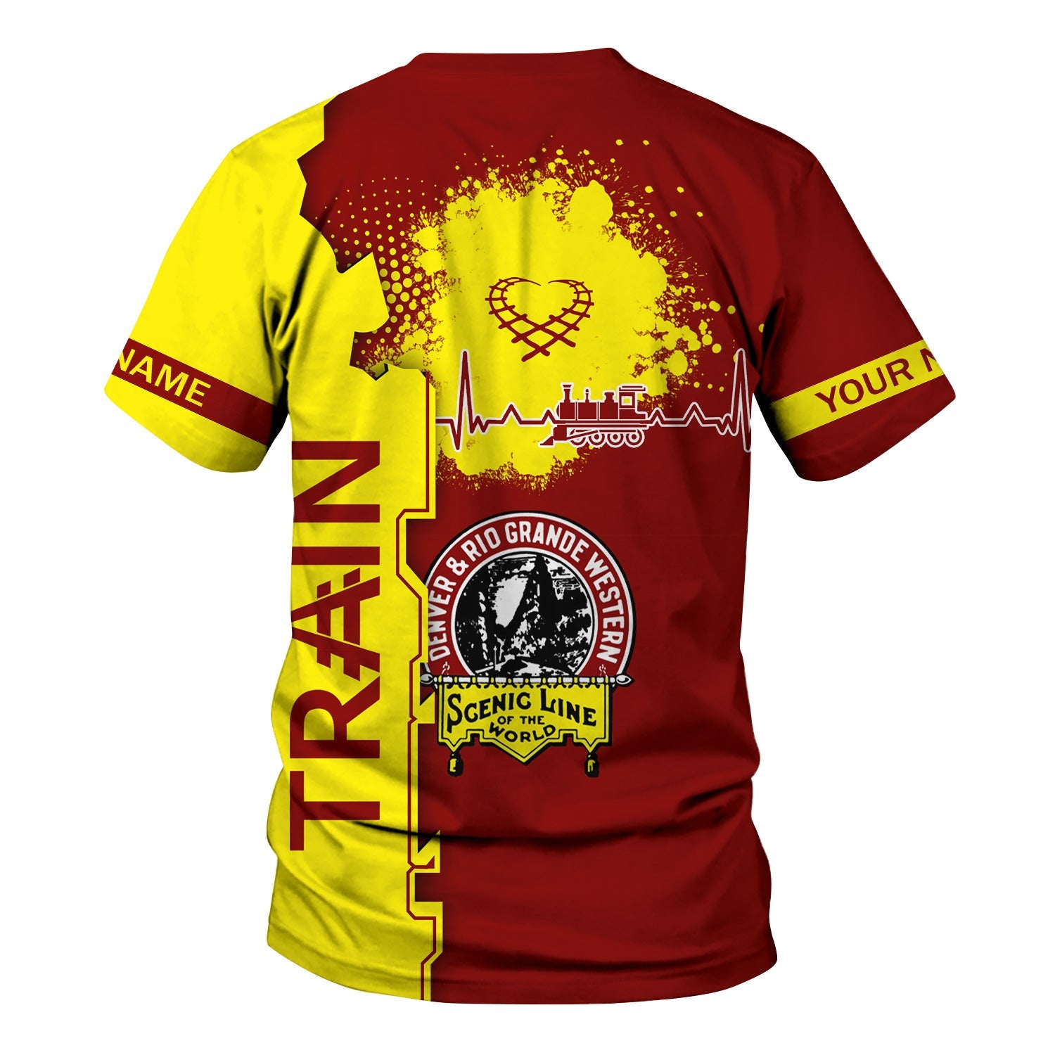 Railspirit Personalized Denver and Rio Grande Western Railroad T-Shirt Engine Heartbeat and Track Love Style Shirt Gift Idea For Train Lovers