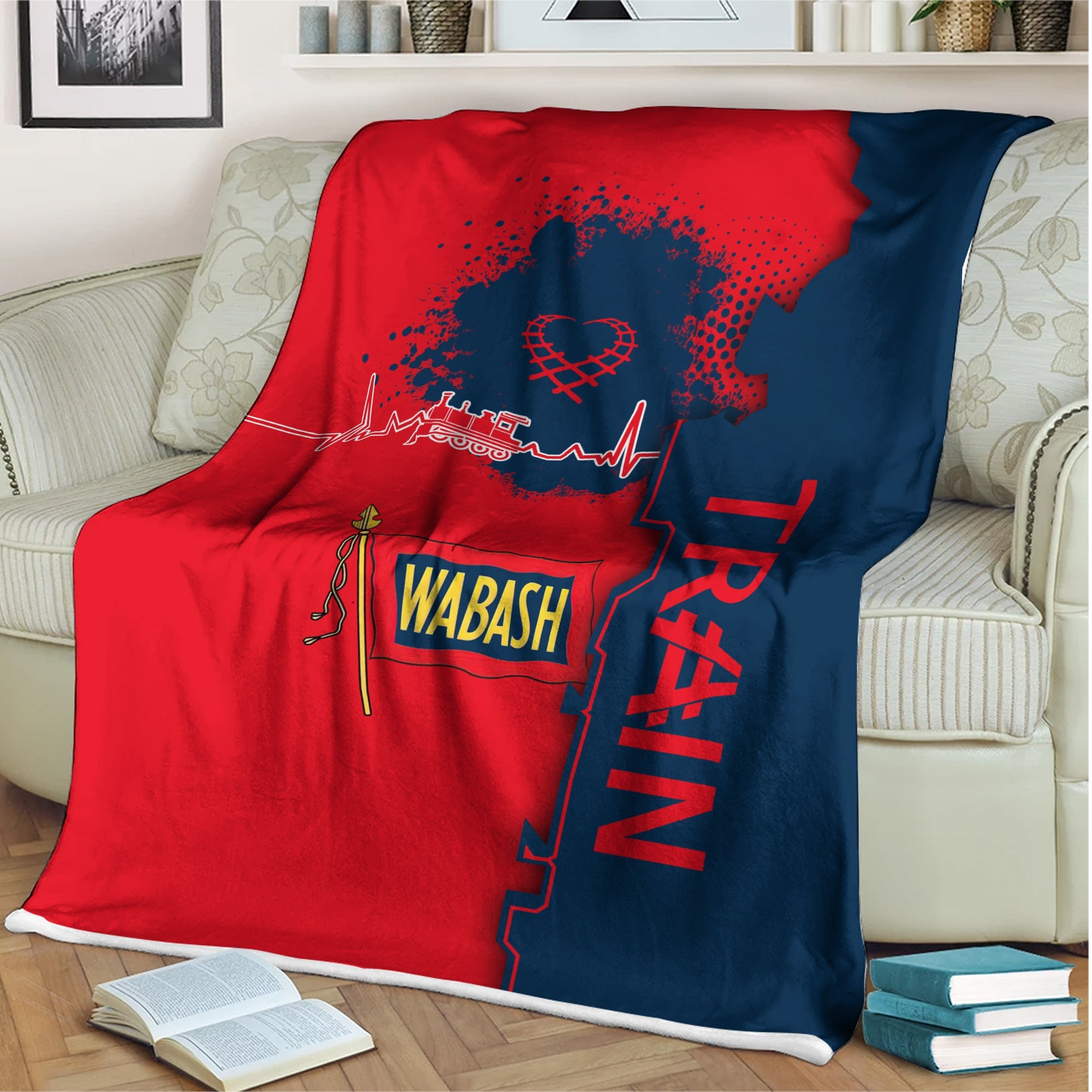 Railspirit Wabash Railroad Blanket Engine Heartbeat and Track Love Style Blanket Gift Idea For Train Lovers
