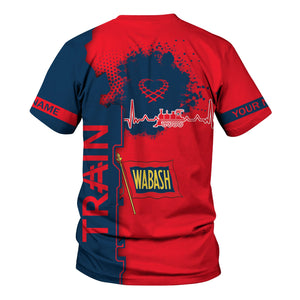 Railspirit Personalized Wabash Railroad T-Shirt Engine Heartbeat and Track Love Style Shirt Gift Idea For Train Lovers