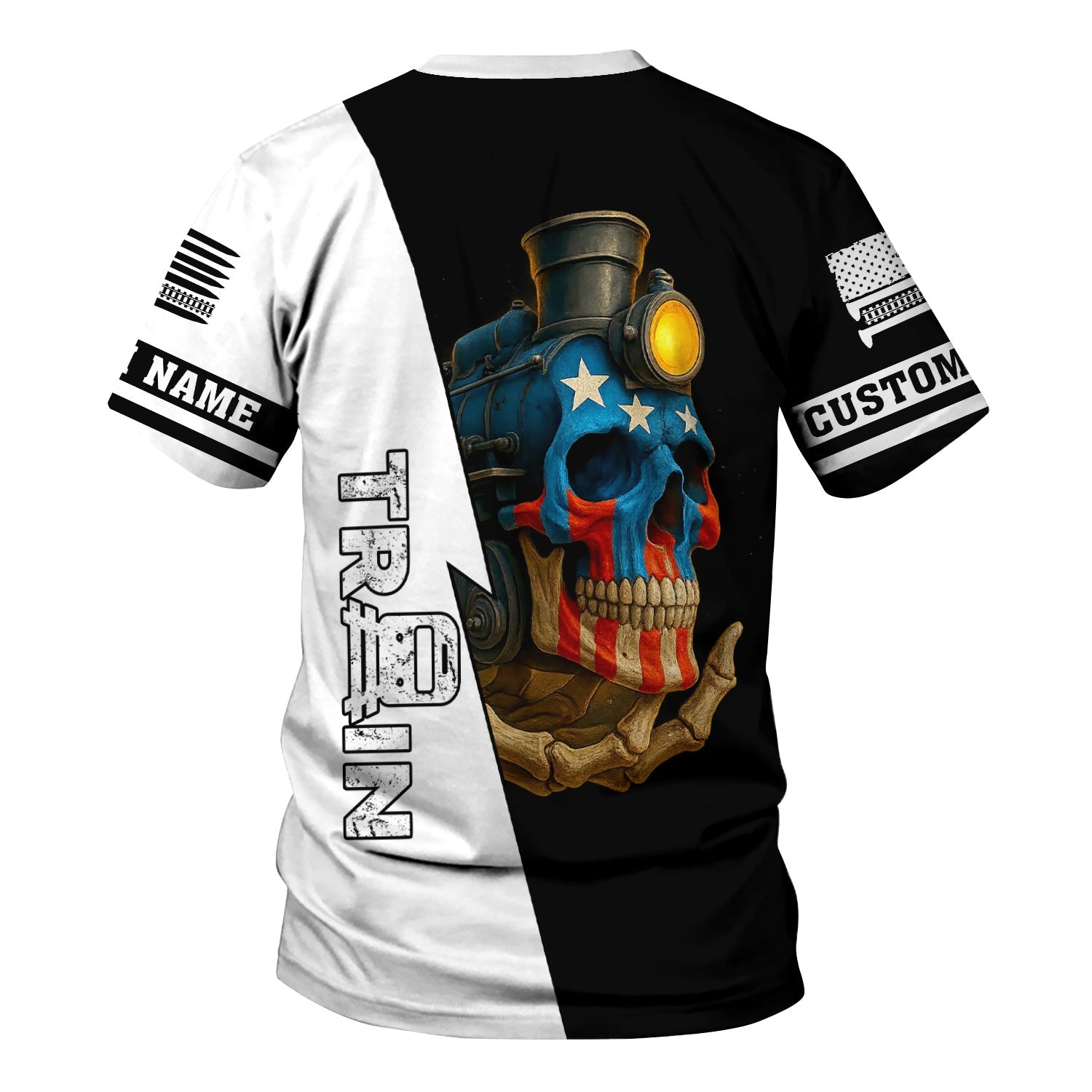 Railspirit Personalized Reading Railroad T-Shirt Train Skull American Flag Shirt All Over Print
