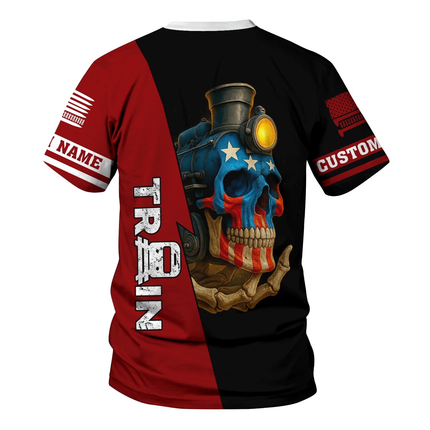 Railspirit Personalized Lehigh Valley Railroad T-Shirt Train Skull American Flag Shirt All Over Print