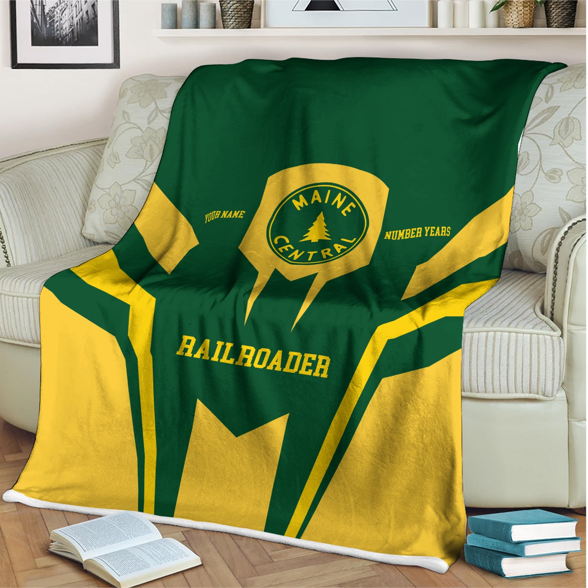 Railspirit Personalized Maine Central Railroad Blanket Custom Year Railroader Gift Idea For Train Lover