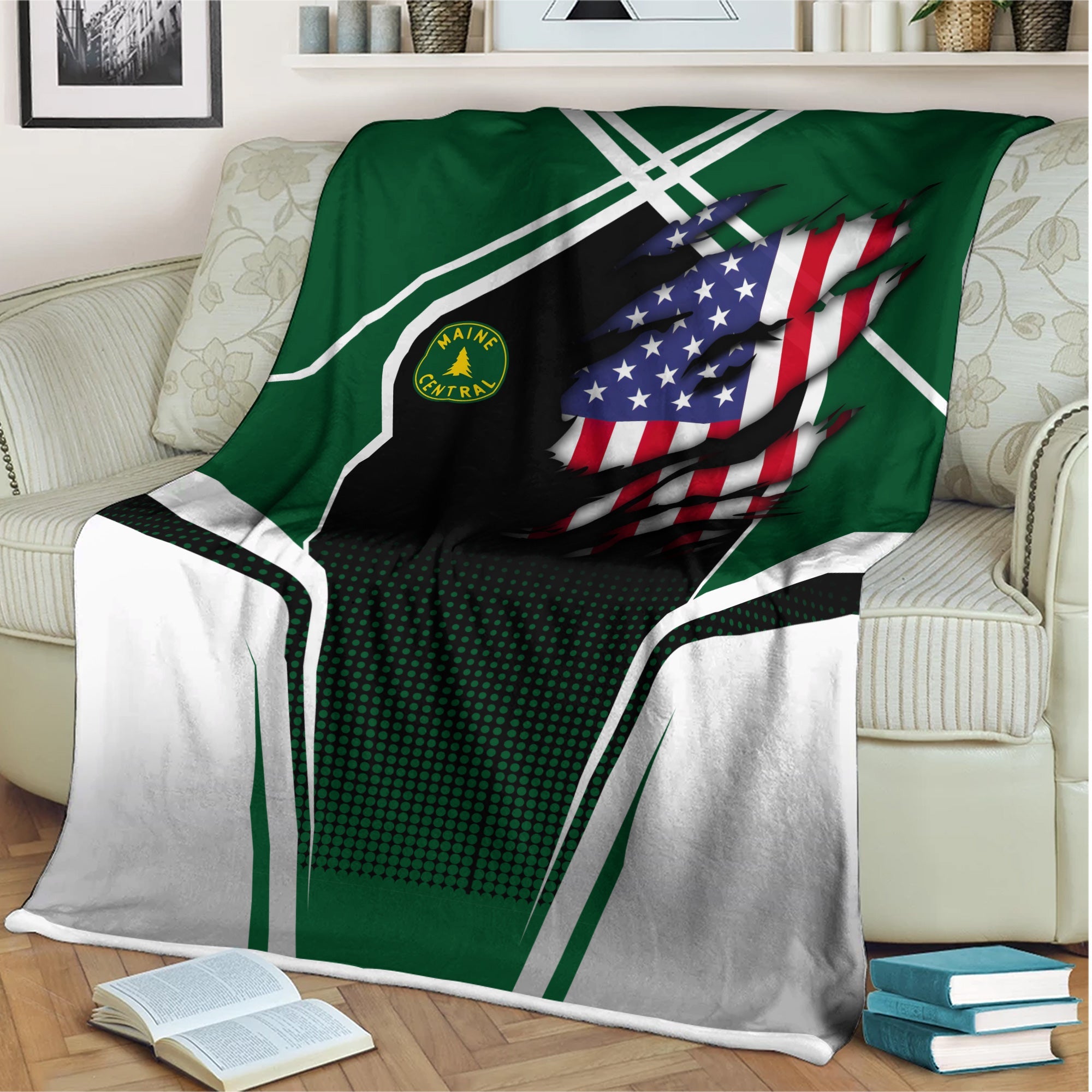 Railspirit Personalized Maine Central Railroad Blanket American Vintage All Over Printed Blanket