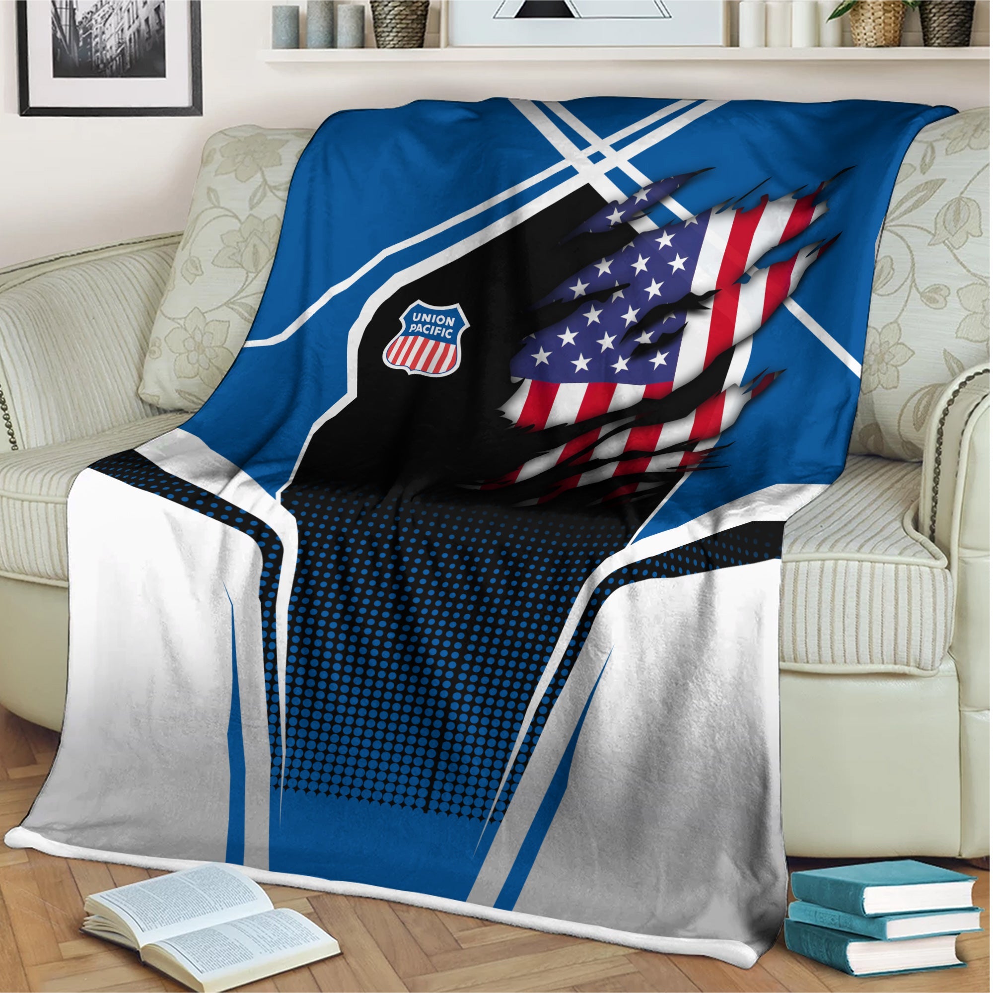 Railspirit Personalized Union Pacific Railroad Blanket American Vintage Big Boy All Over Printed Blanket