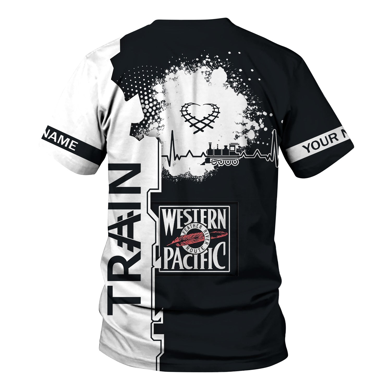 Railspirit Personalized Western Pacific Railroad T-Shirt Engine Heartbeat and Track Love Style Shirt Gift Idea For Train Lovers