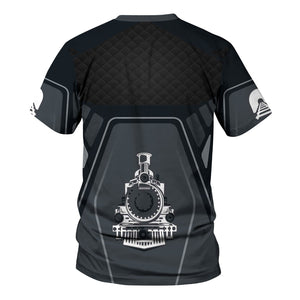 Railspirit Personalized Western Pacific Railroad T-Shirt Steam Locomotive Engine Graphic Train Shirt All Over Print