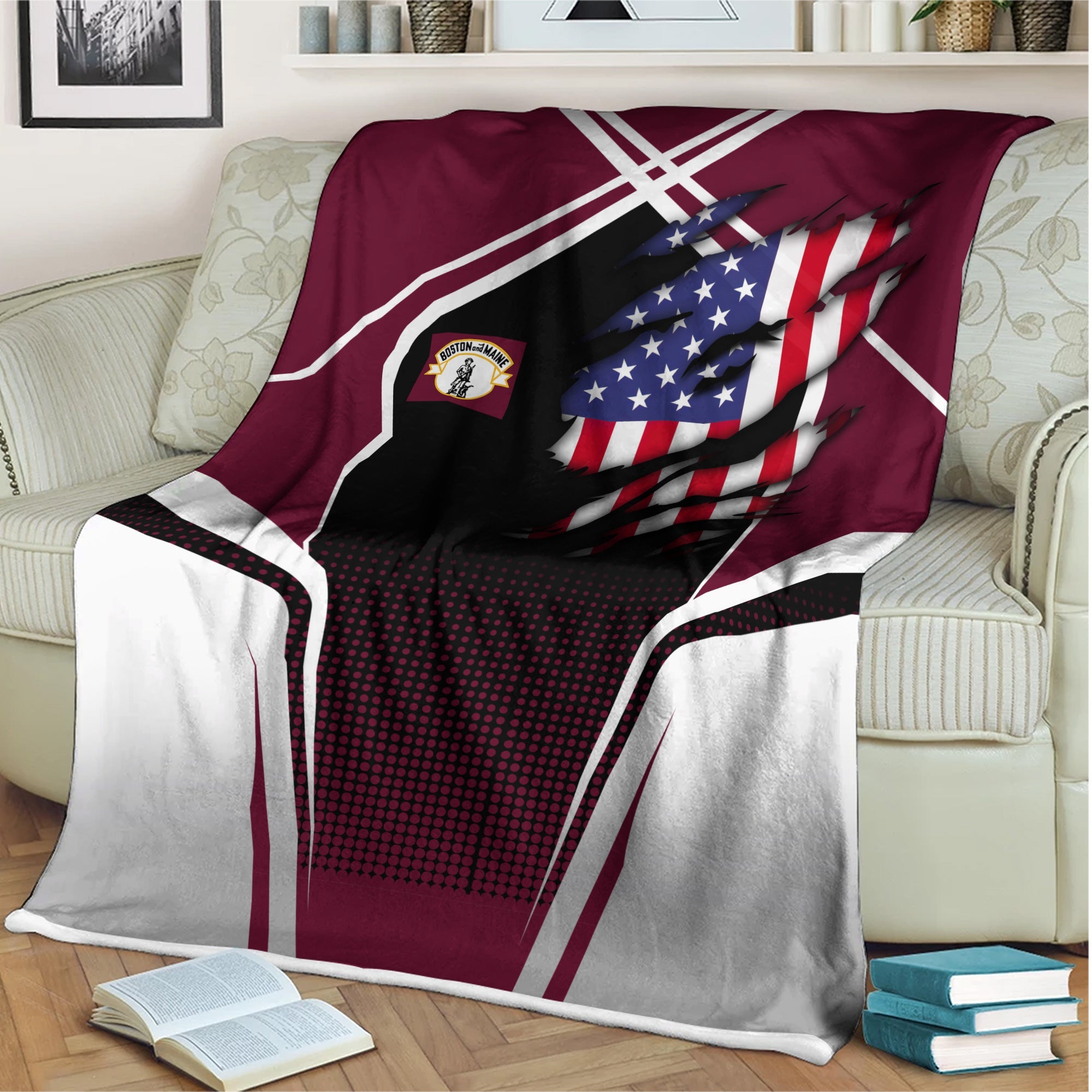 Railspirit Personalized Boston and Maine Railroad Blanket American Vintage All Over Printed Blanket