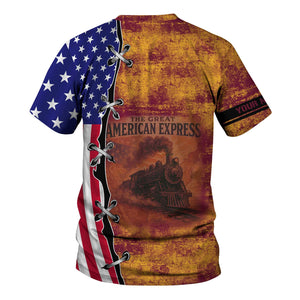 Railspirit Personalized Boston and Maine Railroad T-Shirt Retro American Express Train With USA Flag Shirt