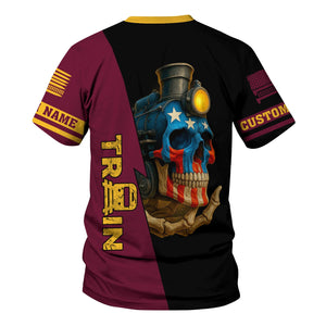 Railspirit Personalized Boston and Maine Railroad T-Shirt Train Skull American Flag Shirt All Over Print