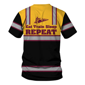 Railspirit Custom Name Boston and Maine Railroad T Shirt Eat Train Sleep Repeat Printed Train Shirt
