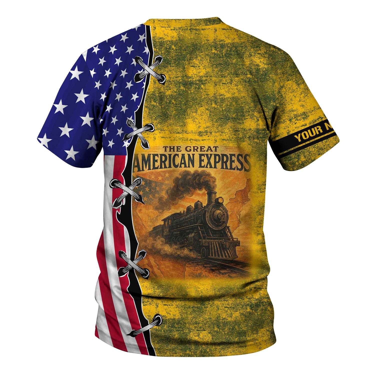 Railspirit Personalized New York, New Haven and Hartford Railroad T-Shirt Retro American Express Train With USA Flag New Haven Railroad Shirt