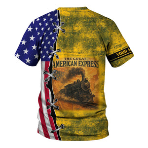 Railspirit Personalized New York, New Haven and Hartford Railroad T-Shirt Retro American Express Train With USA Flag New Haven Railroad Shirt