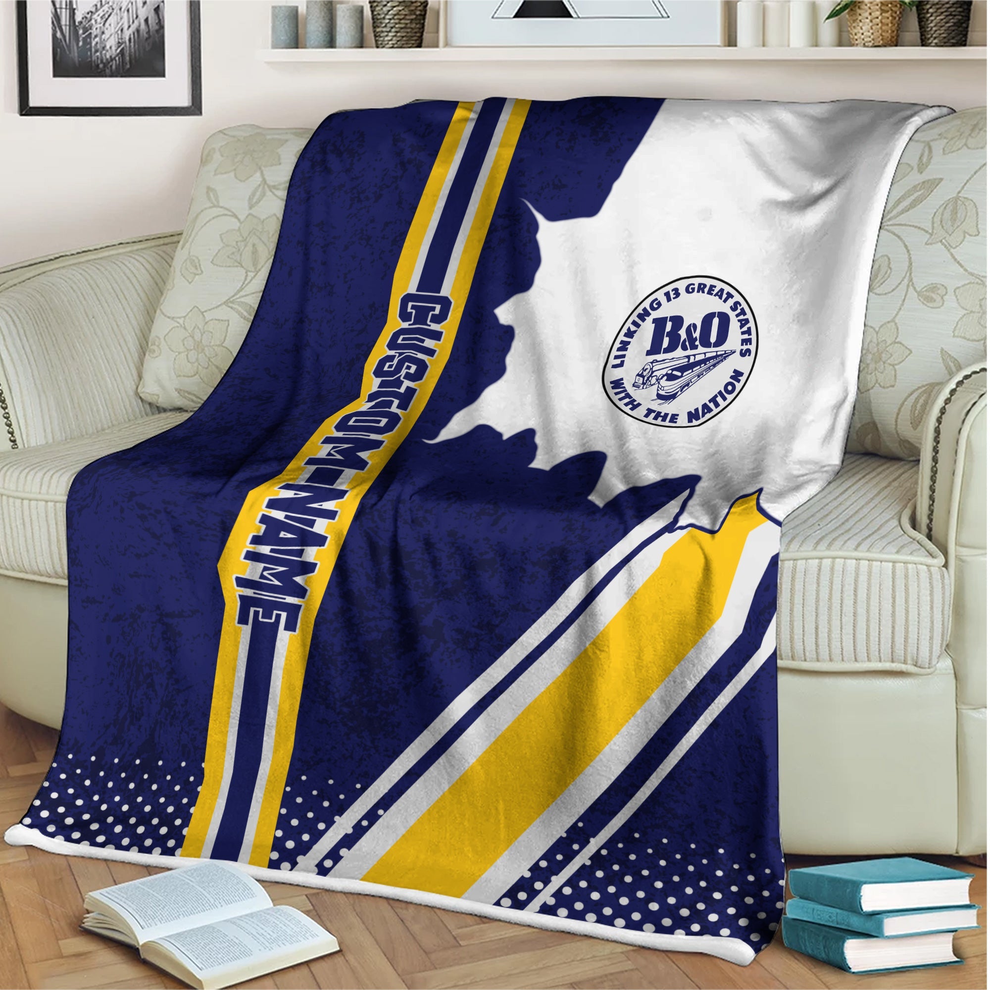 Railspirit Personalized B&O Great States Railroad Blanket Vintage All Over Printed Blanket