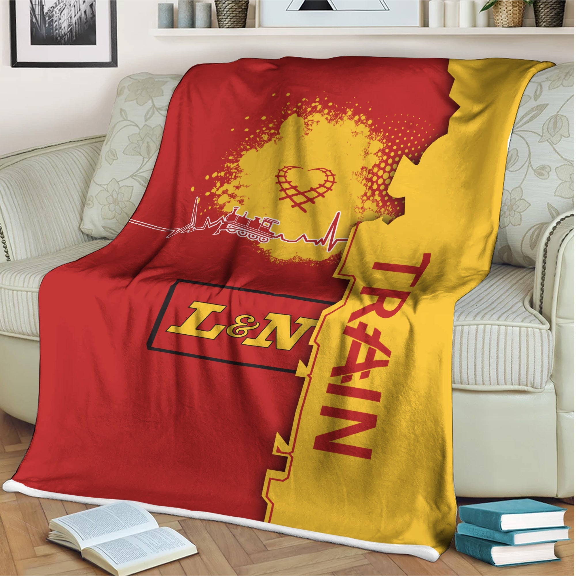 Railspirit Louisville and Nashville Railroad Blanket Engine Heartbeat and Track Love Style L&N Blanket Gift Idea For Train Lovers