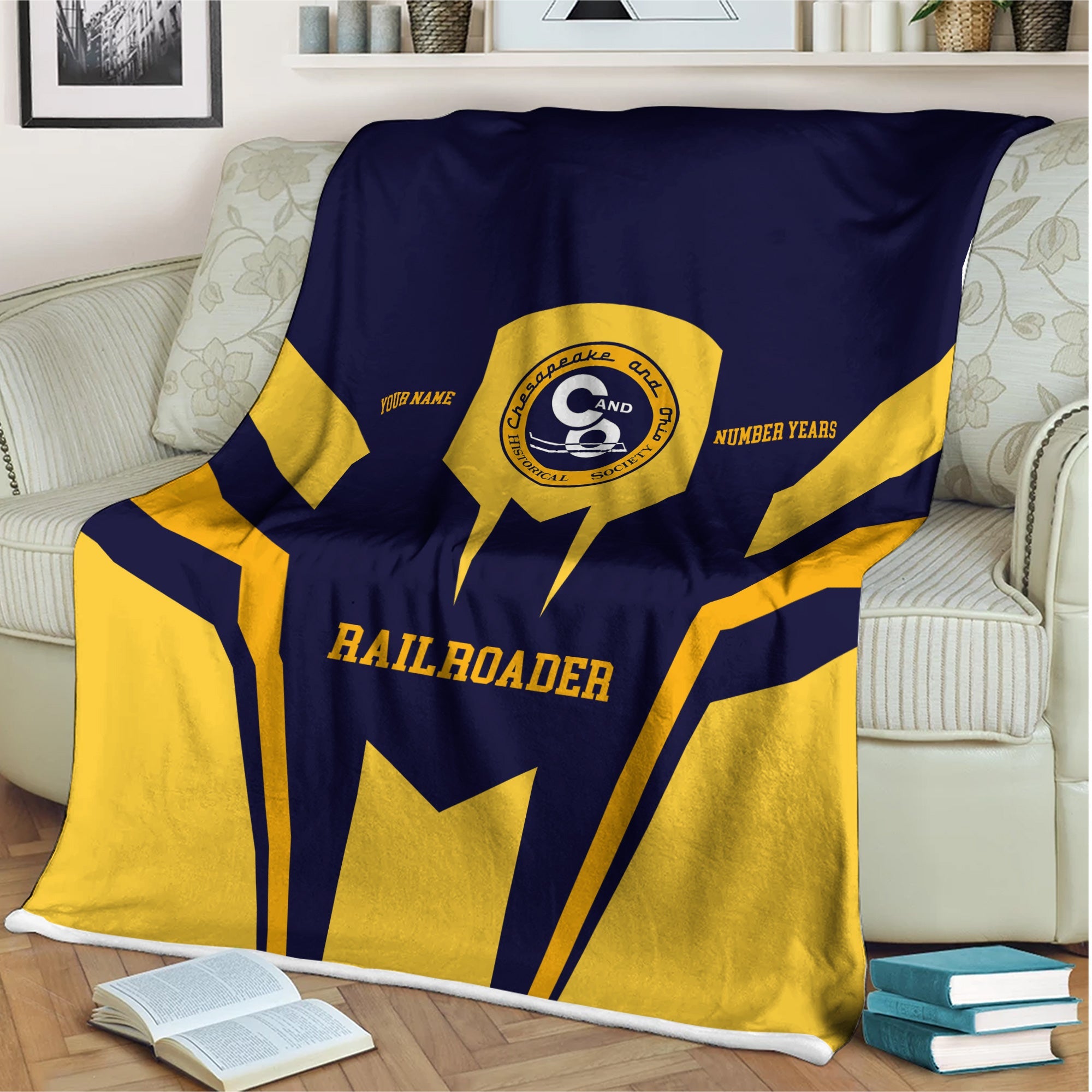Railspirit Personalized Chesapeake and Ohio Railway Blanket Custom Year Railroader C&O Gift Idea For Train Lover