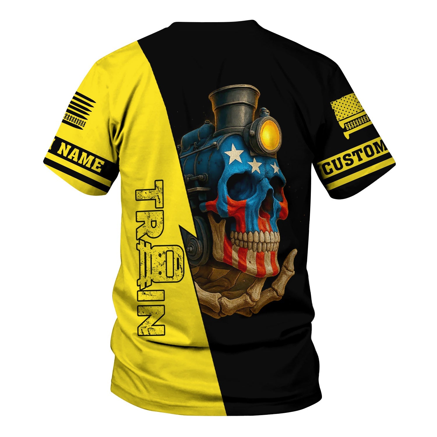 Railspirit Personalized Clinchfield Railroad T-Shirt Train Skull American Flag Shirt All Over Print