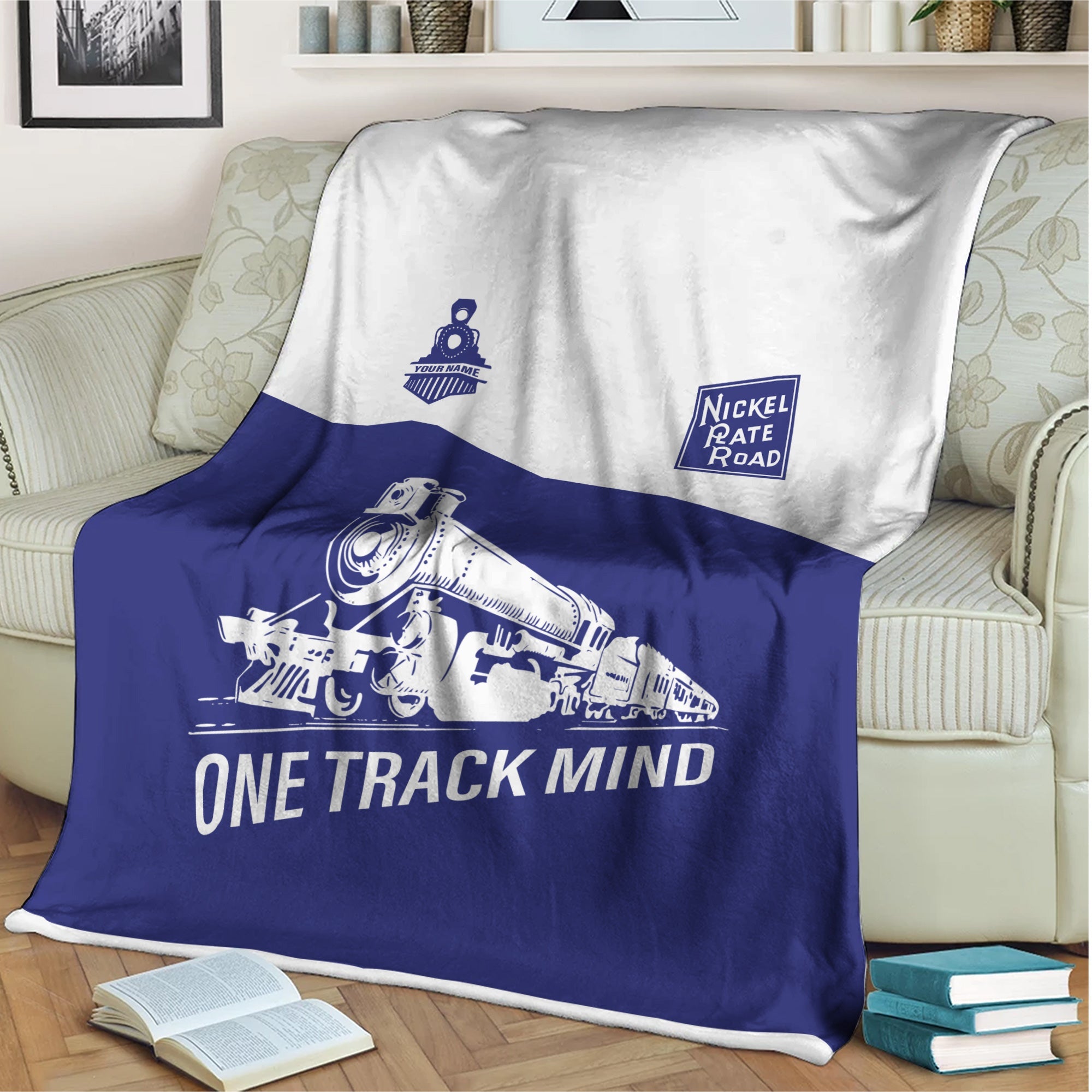 Railspirit Personalized New York, Chicago and St. Louis Railroad Blanket One Track Mind Nickel Plate Road Train Blanket Gift Idea For Train Lover