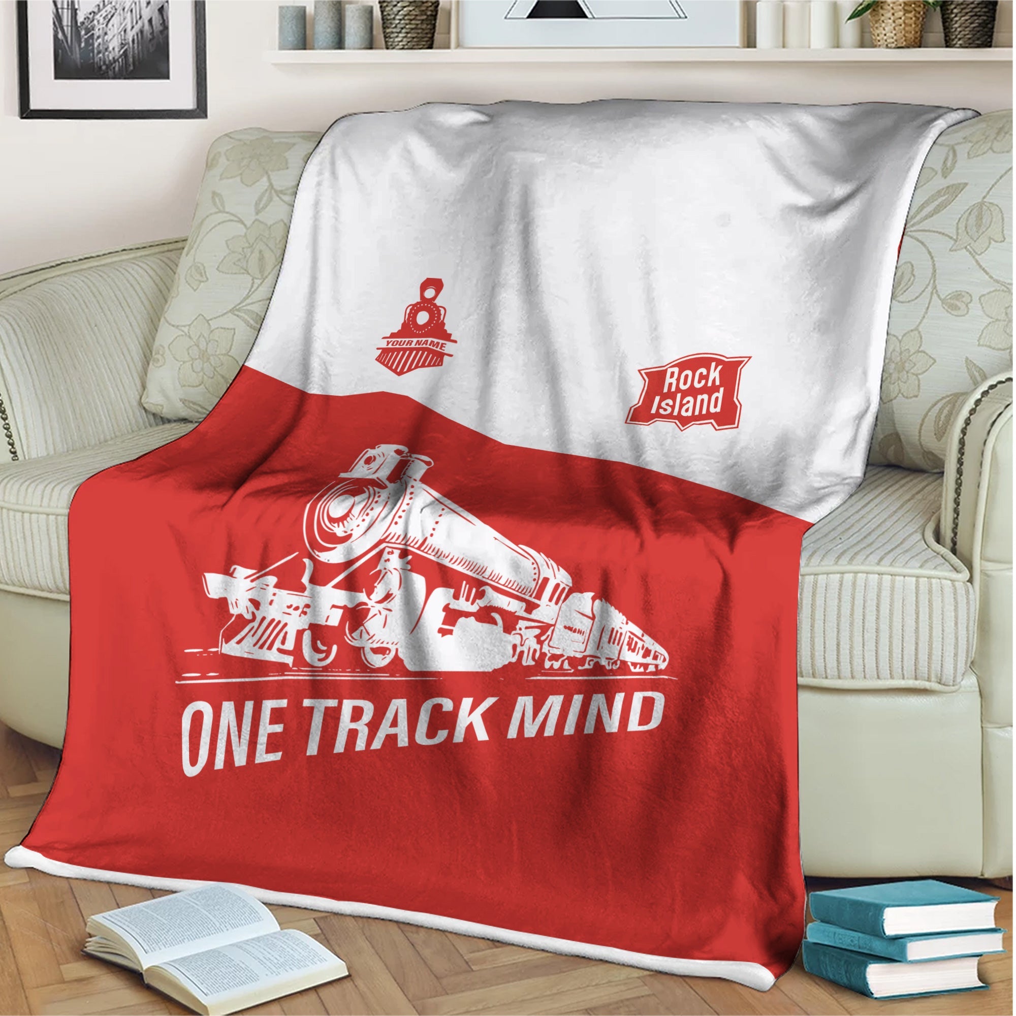 Railspirit Personalized Chicago, Rock Island and Pacific Railroad Blanket One Track Mind Rock Island Railroad Train Blanket Gift Idea For Train Lover