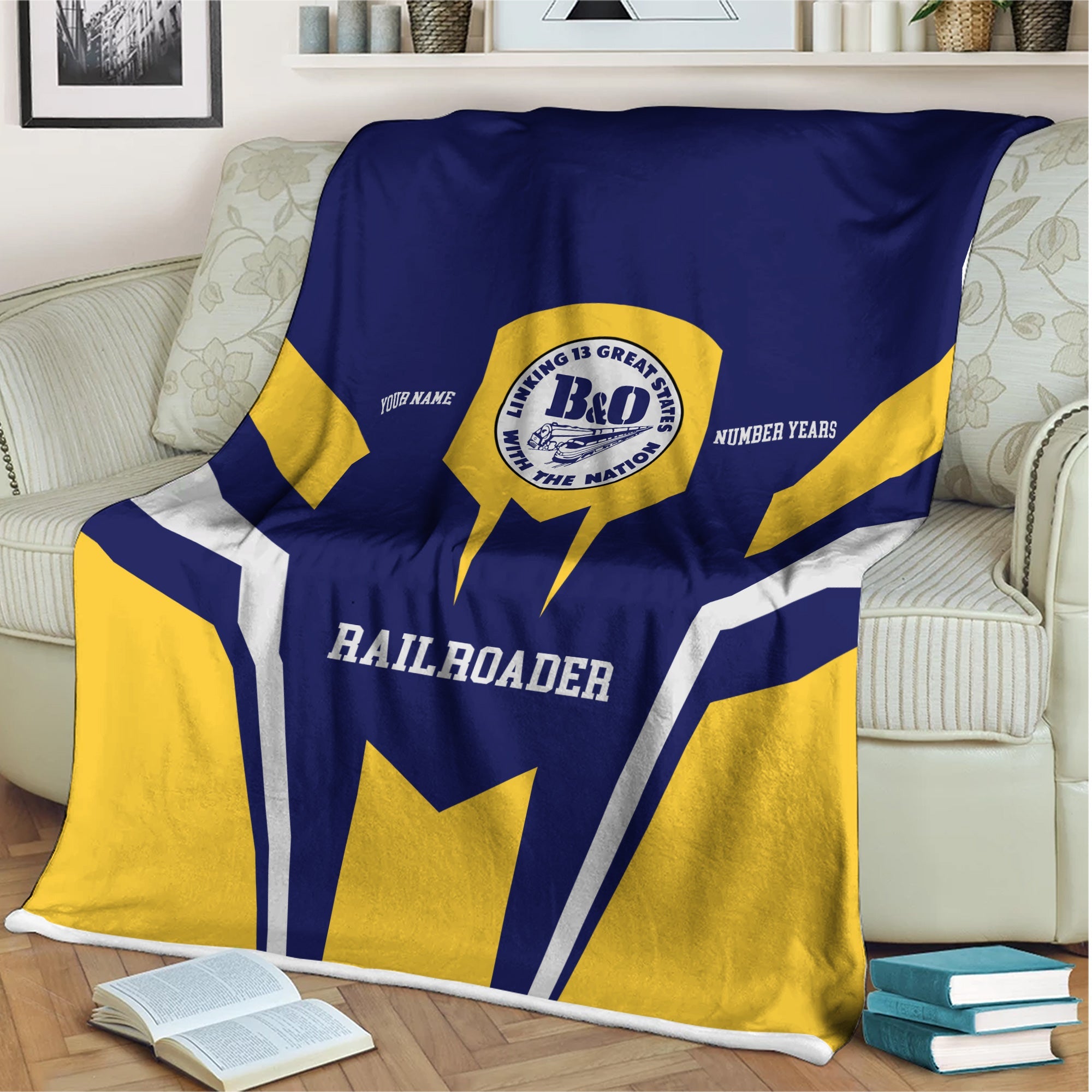 Railspirit Personalized B&O Great States Railroad Blanket Custom Year Railroader Gift Idea For Train Lover