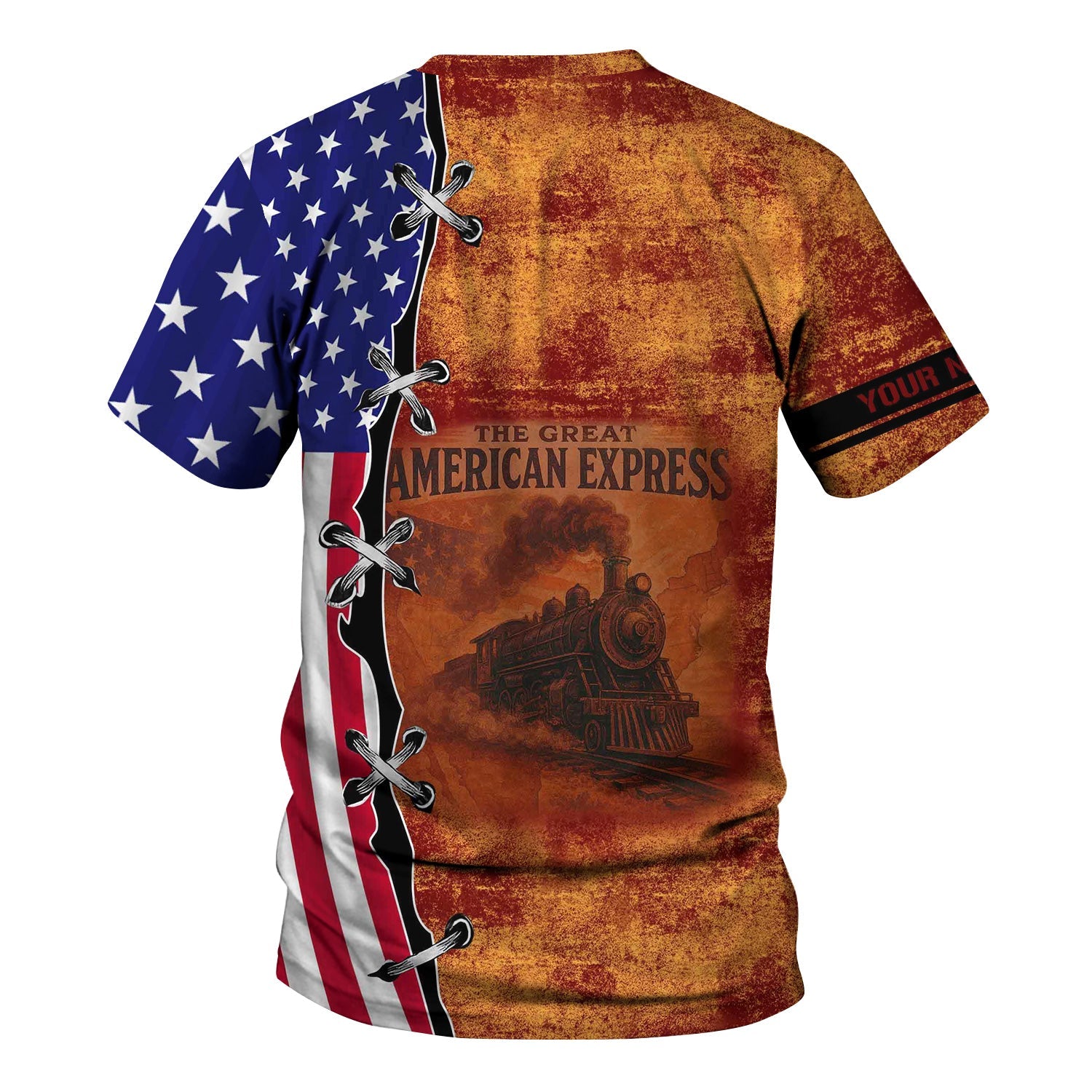Railspirit Personalized Duluth, Missabe, & Iron Range Railroad T-Shirt Retro American Express Train With USA Flag Shirt