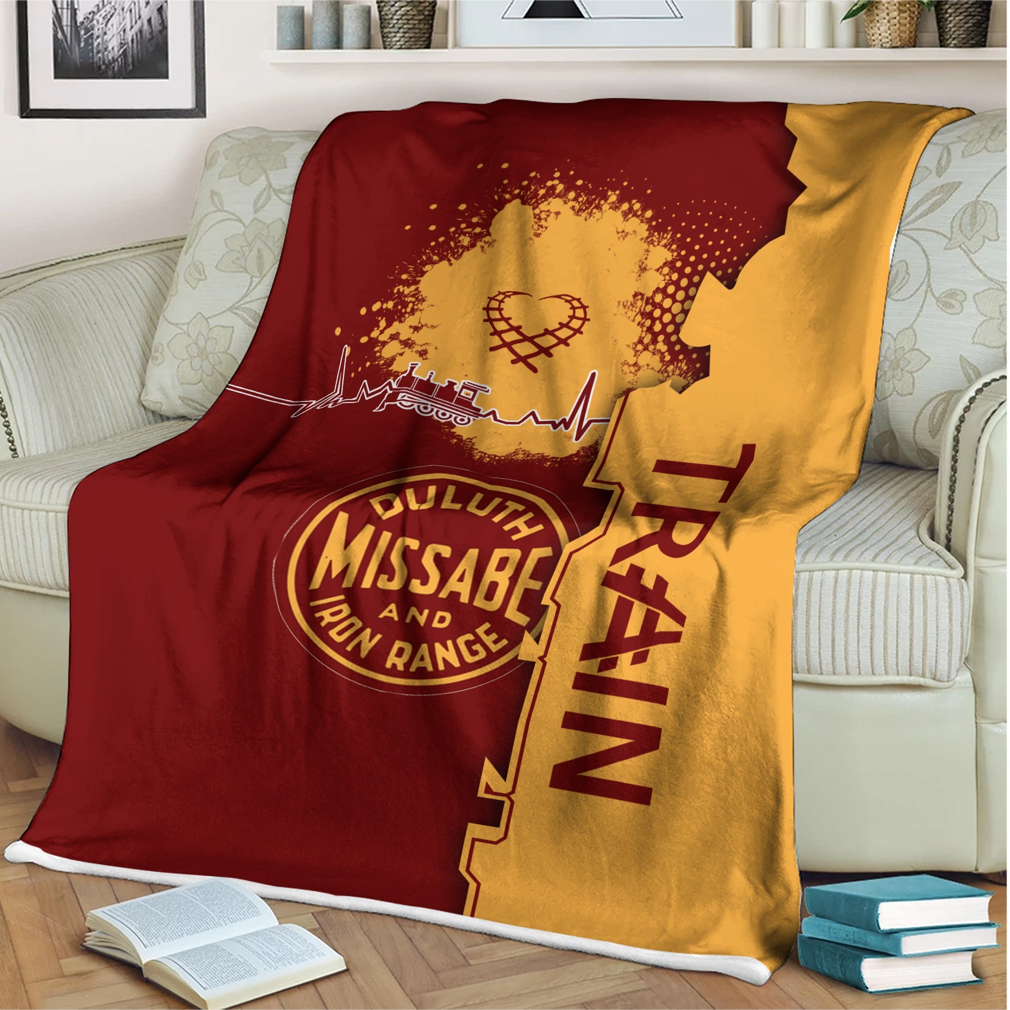 Railspirit Duluth, Missabe, & Iron Range Railroad Blanket Engine Heartbeat and Track Love Style Blanket Gift Idea For Train Lovers