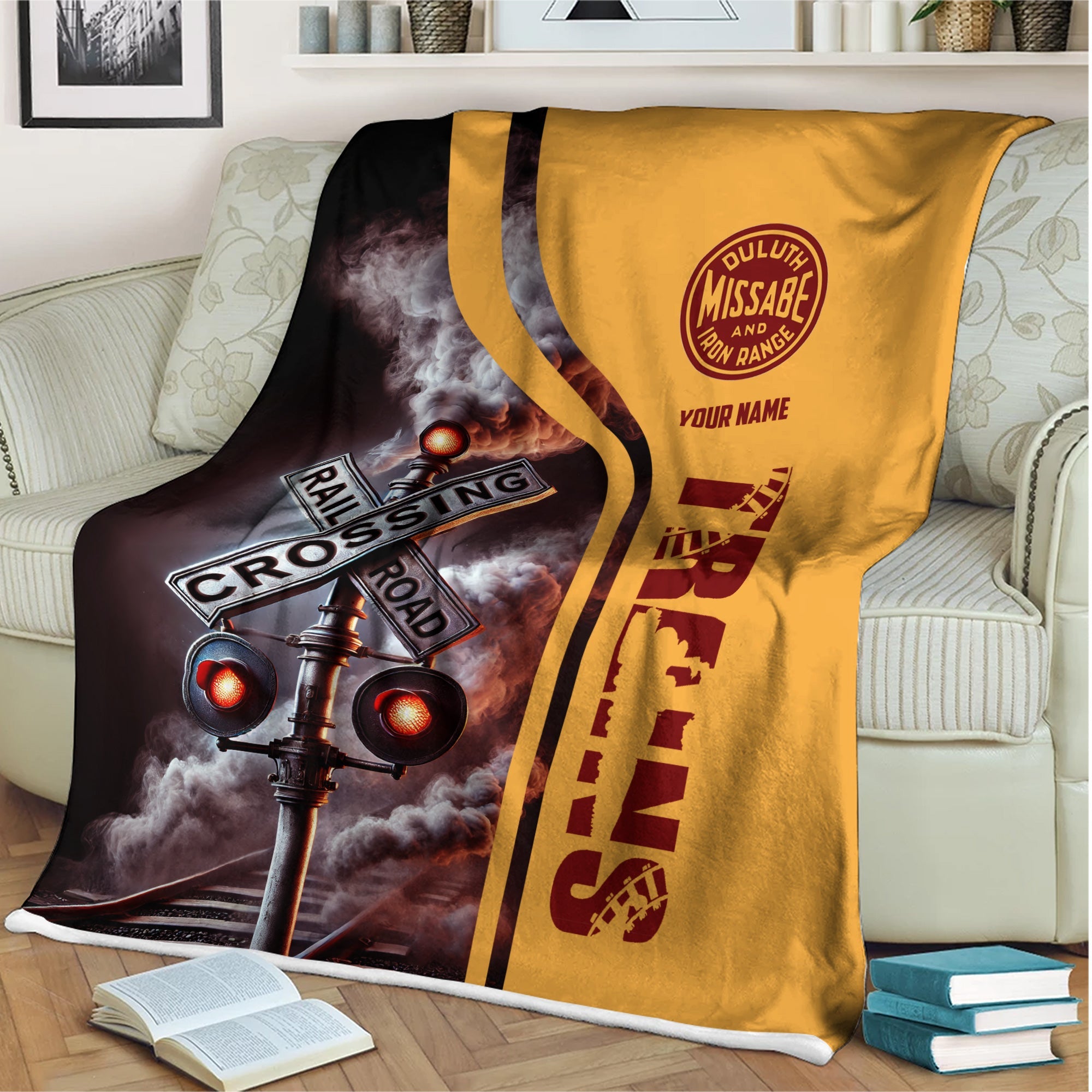 Railspirit Personalized Duluth, Missabe, & Iron Range Railroad Blanket Railroad Crossing Sign Blanket All Over Print