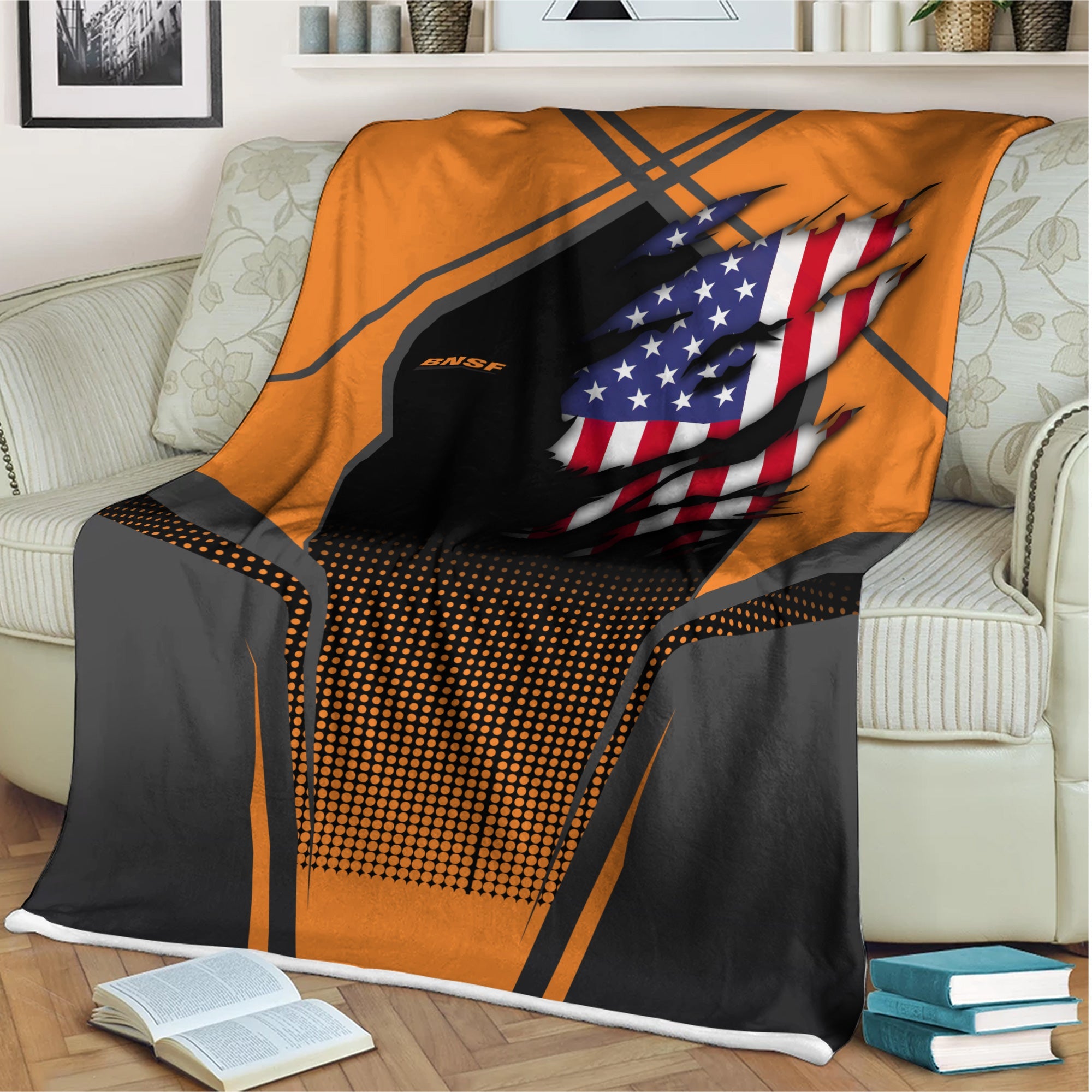 Railspirit Personalized BNSF Railway Blanket American Vintage All Over Printed Blanket