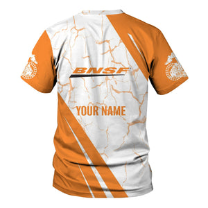 Railspirit Personalized BNSF Railway T-Shirt Crackle Texture Style Shirt For Trackhead