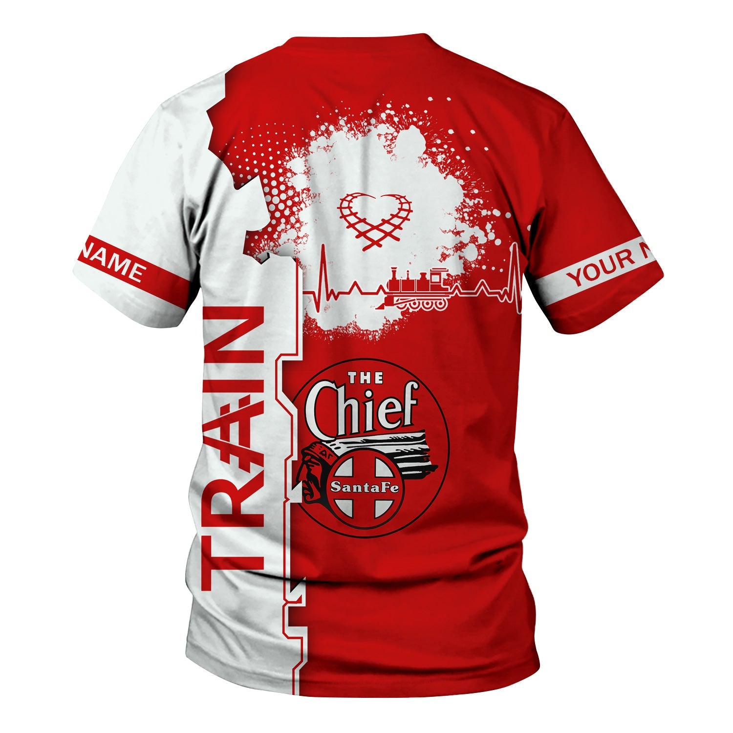 Railspirit Personalized The Chief Santa Fe Railroad T-Shirt Engine Heartbeat and Track Love Style Shirt Gift Idea For Train Lovers
