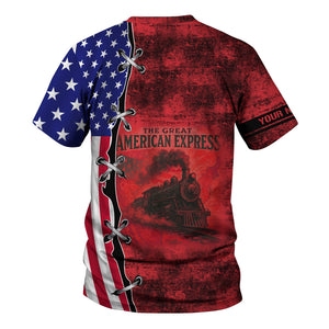 Railspirit Personalized Pacific Electric Railroad T-Shirt Retro American Express Train With USA Flag Shirt