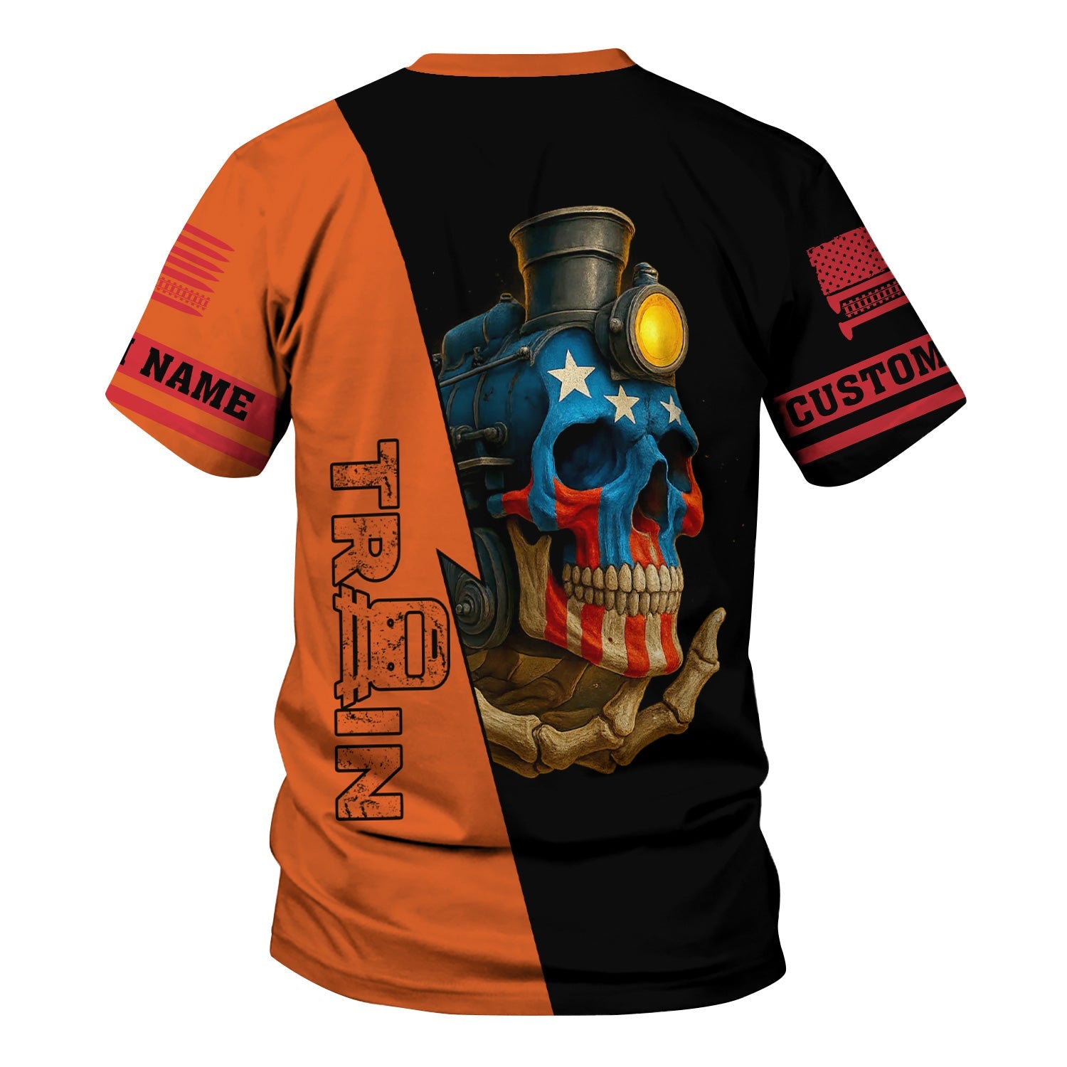 Railspirit Personalized Pacific Electric Railroad T-Shirt Train Skull American Flag Shirt All Over Print