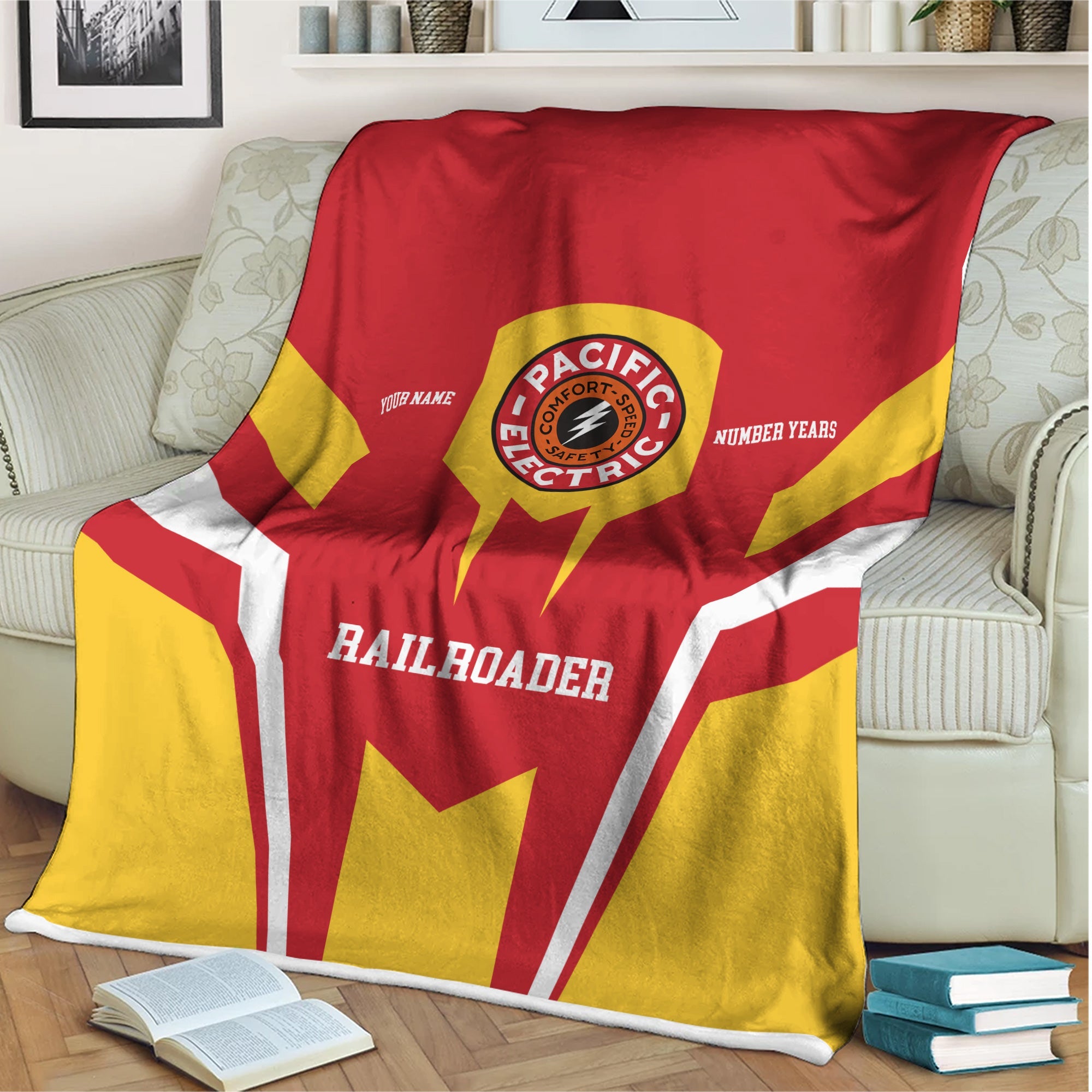Railspirit Personalized Pacific Electric Railroad Blanket Custom Year Railroader Gift Idea For Train Lover