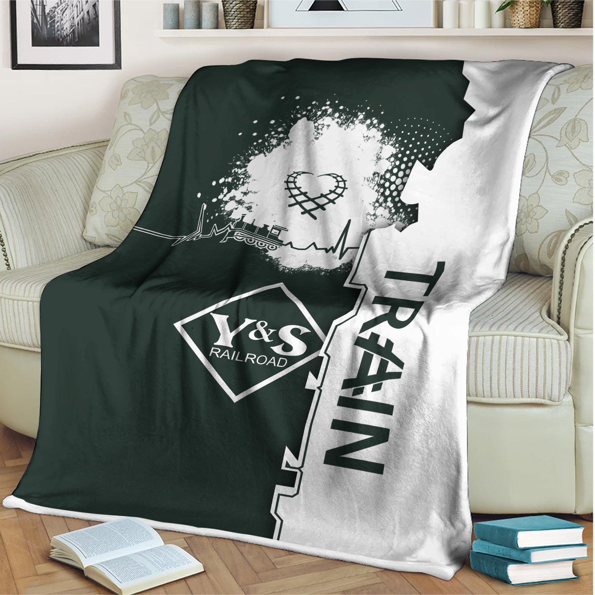 Railspirit Youngstown & Southern Railroad Blanket Engine Heartbeat and Track Love Style Blanket Gift Idea For Train Lovers
