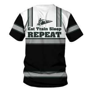 Railspirit Custom Name Youngstown & Southern Railroad T Shirt Eat Train Sleep Repeat Printed Train Shirt