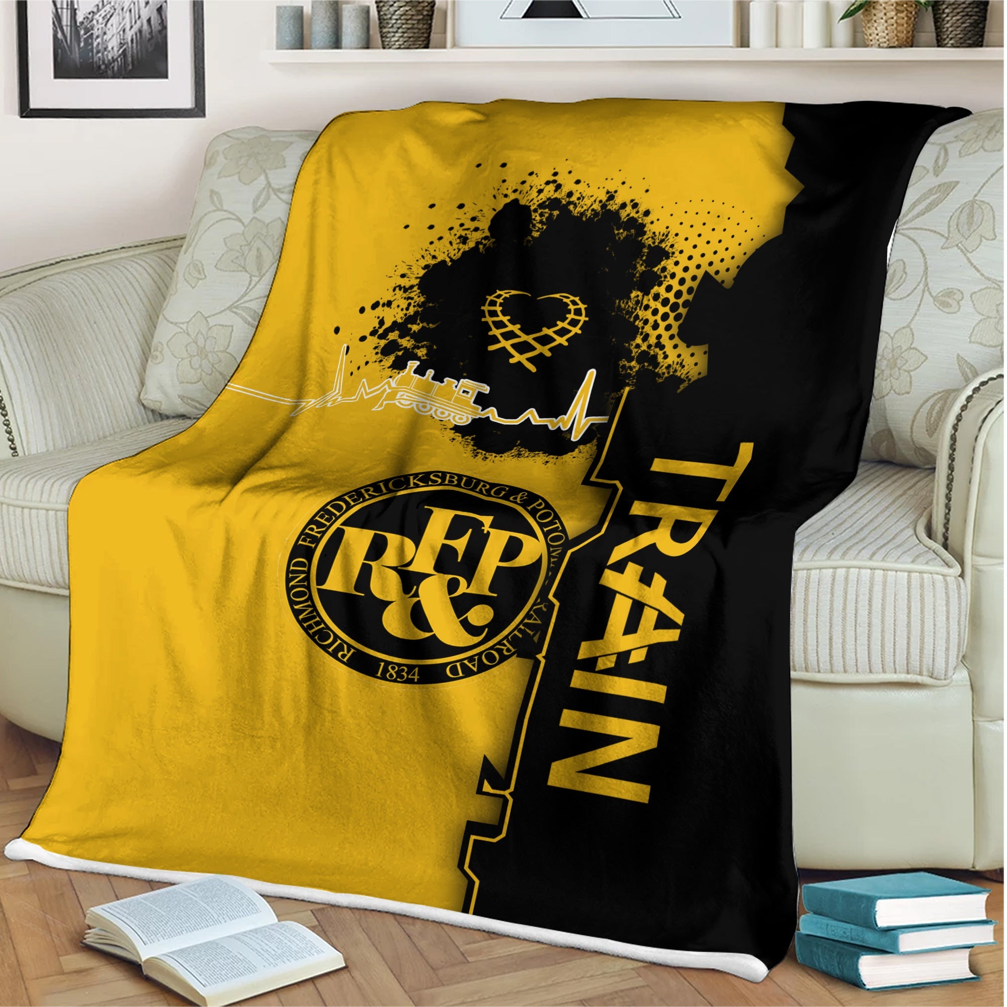 Railspirit Richmond, Fredericksburg And Potomac Railroad Blanket Engine Heartbeat and Track Love Style Blanket Gift Idea For Train Lovers