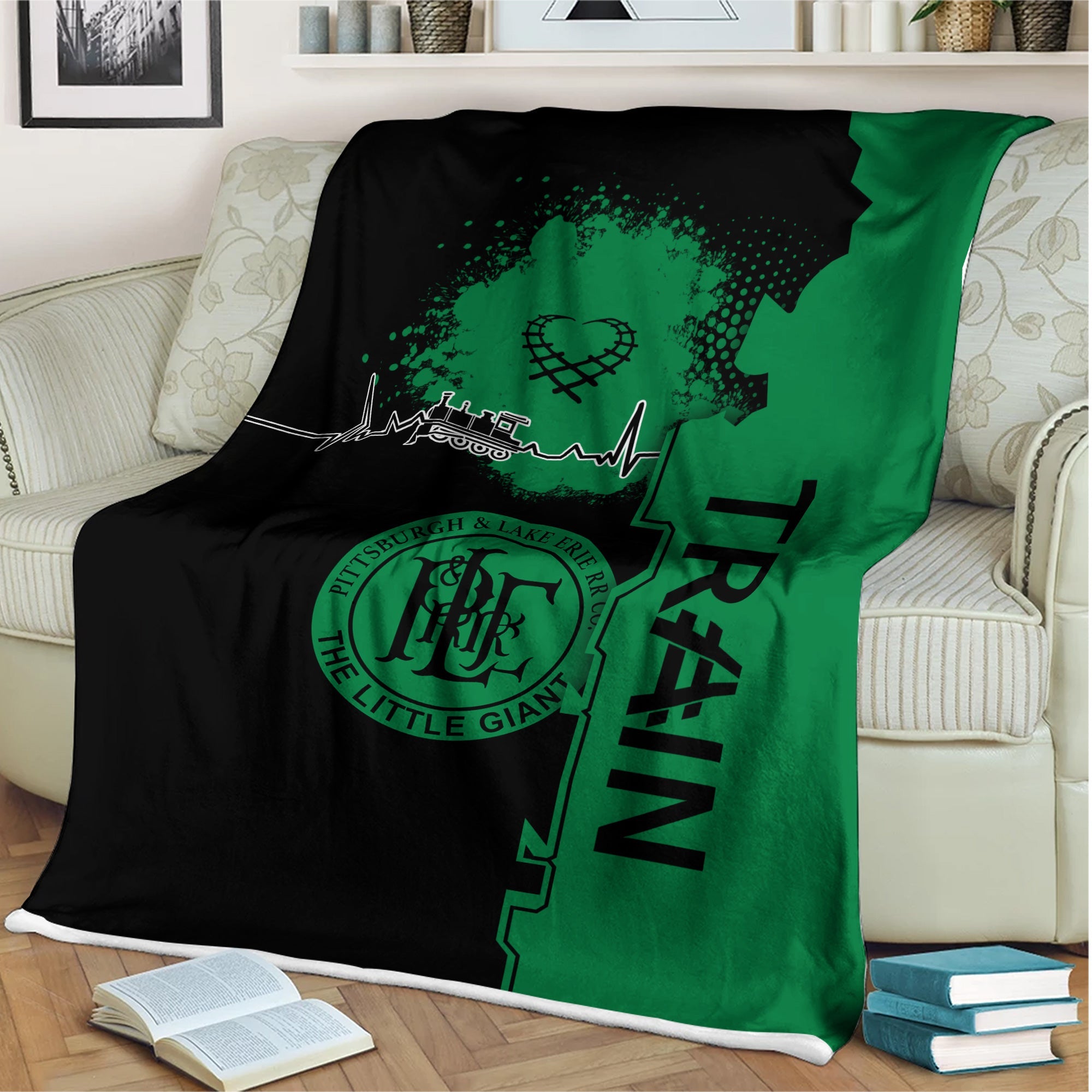 Railspirit Pittsburgh And Lake Erie Railroad Blanket Engine Heartbeat and Track Love Style Blanket Gift Idea For Train Lovers