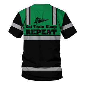 Railspirit Custom Name Pittsburgh And Lake Erie Railroad T Shirt Eat Train Sleep Repeat Printed Train Shirt