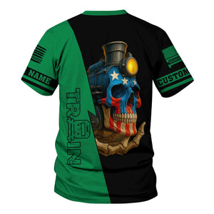 Railspirit Personalized Pittsburgh And Lake Erie Railroad T-Shirt Train Skull American Flag Shirt All Over Print