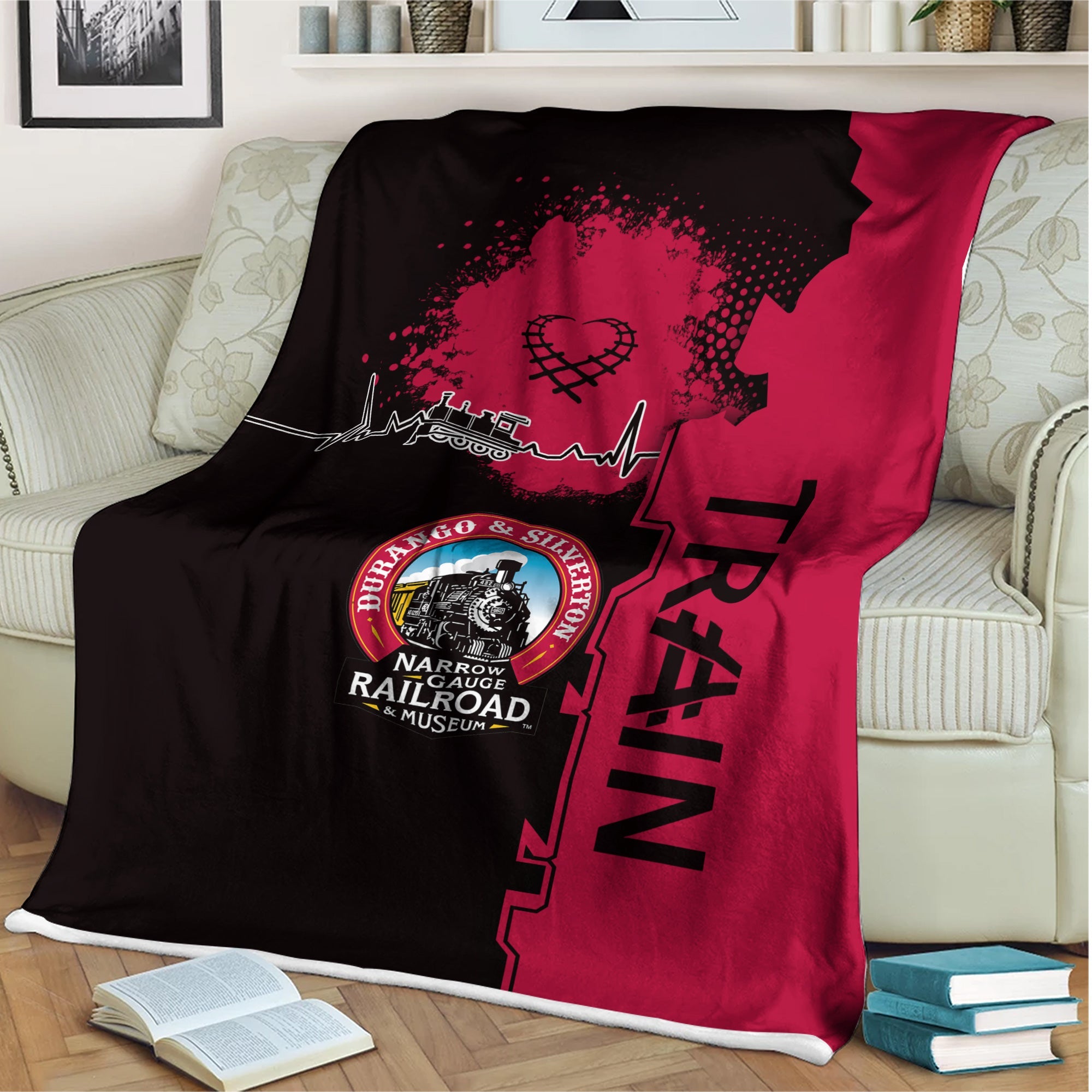 Railspirit Durango And Silverton Narrow Gauge Railroad Blanket Engine Heartbeat and Track Love Style Blanket Gift Idea For Train Lovers