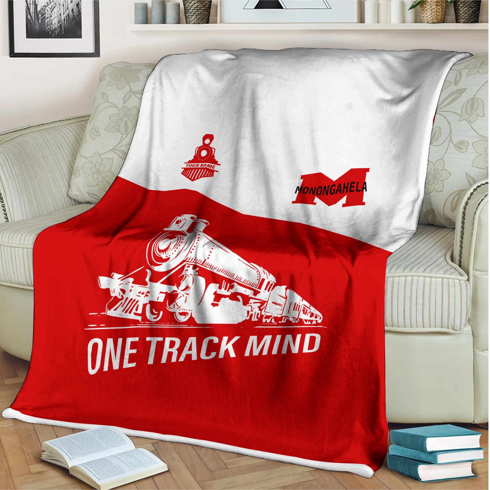 Railspirit Personalized Monongahela Railroad Blanket One Track Mind Train Blanket Gift Idea For Train Lover